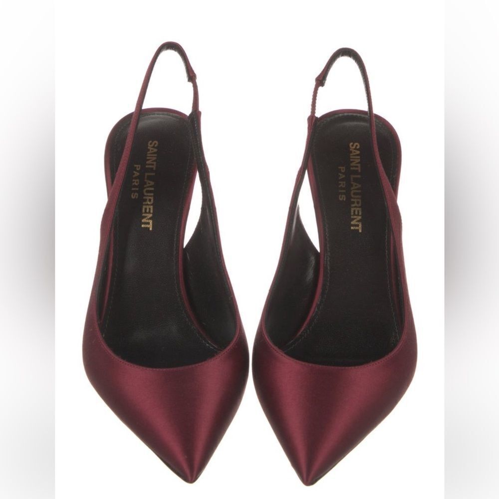 Excellent condition - show light use. Saint Laurent slingback shoes in burgundy.